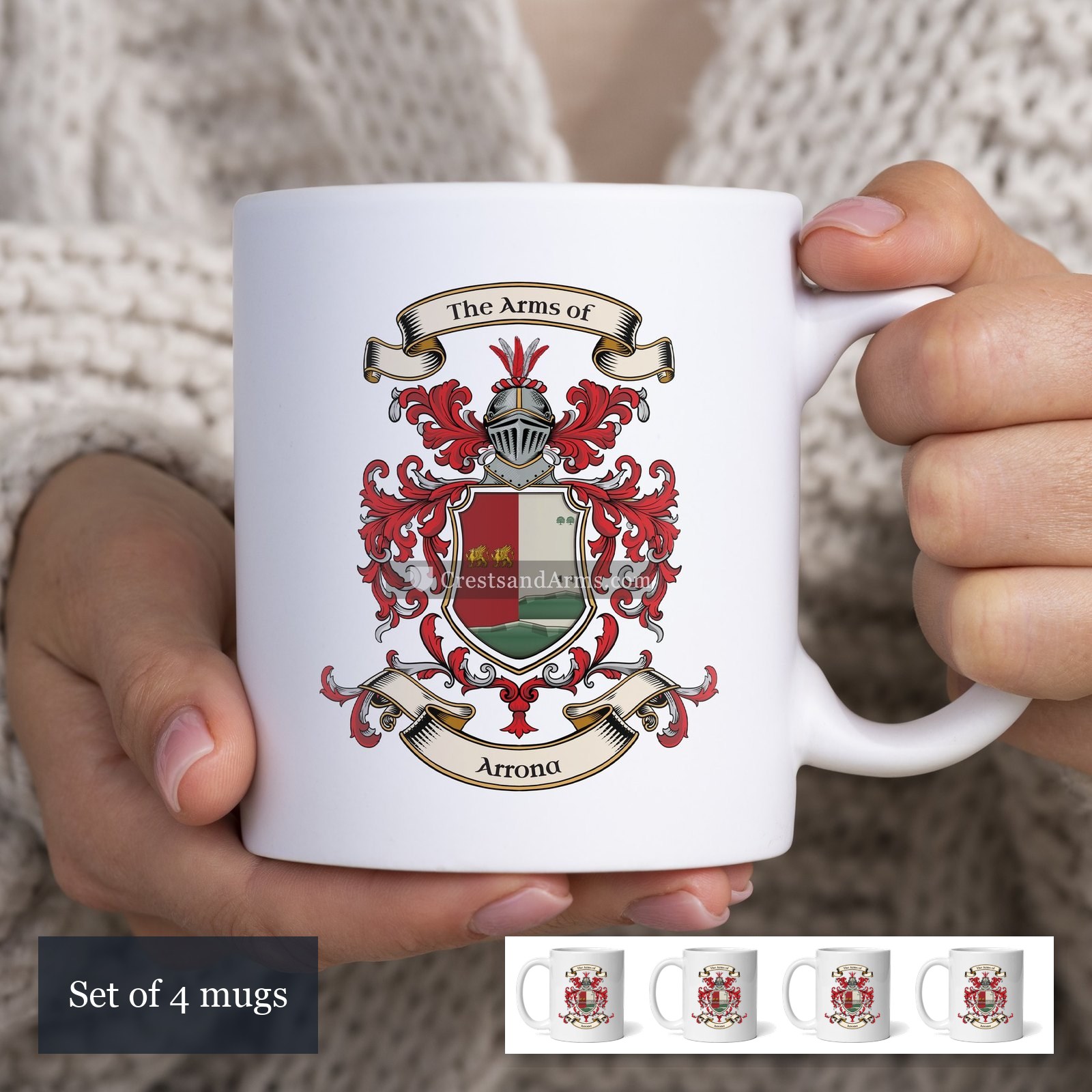 The Arrona arms on the set of 4 mugs
