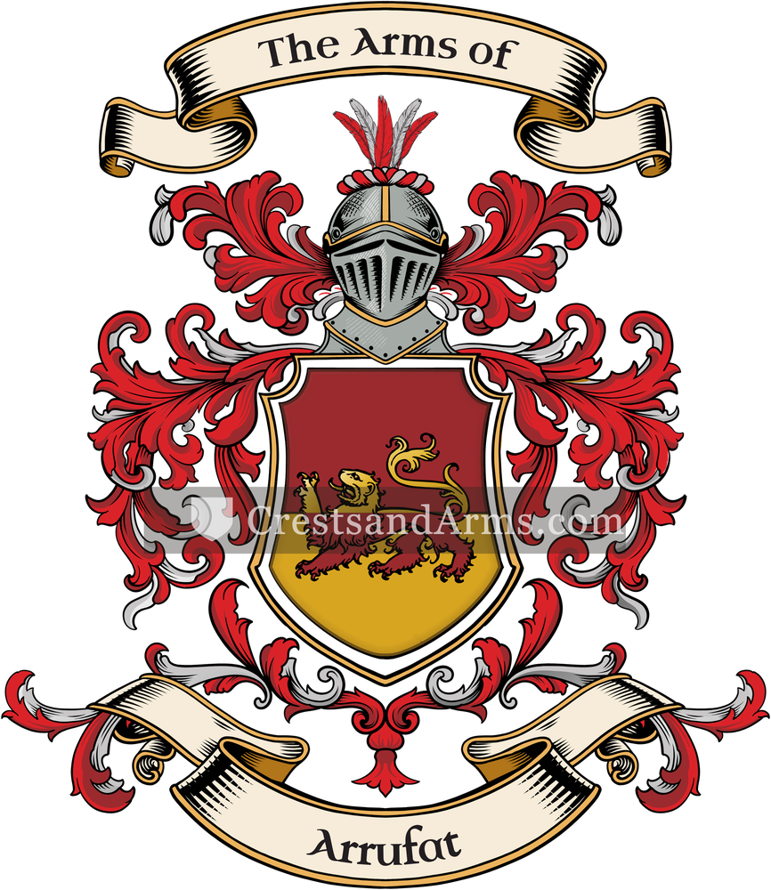The Arrufat coat of arms, drawn from the recorded blazon