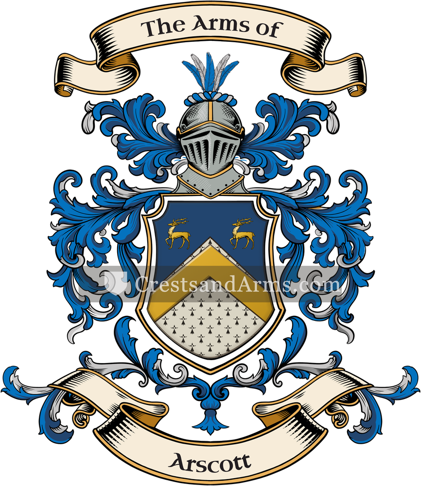 The Arscott coat of arms, drawn from the recorded blazon