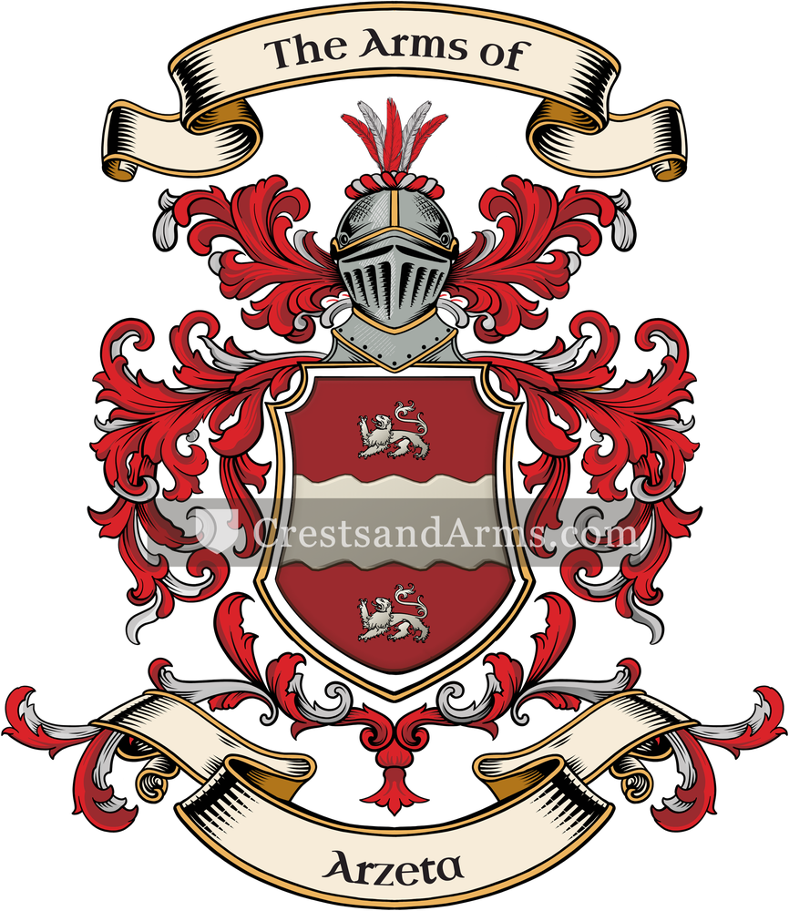 The Arzeta coat of arms, drawn from the recorded blazon