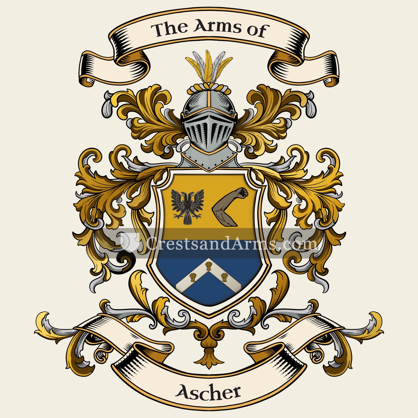 The Ascher coat of arms, drawn from the recorded blazon