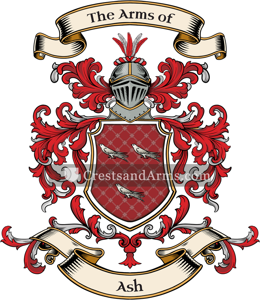 The Ash coat of arms, drawn from the recorded blazon