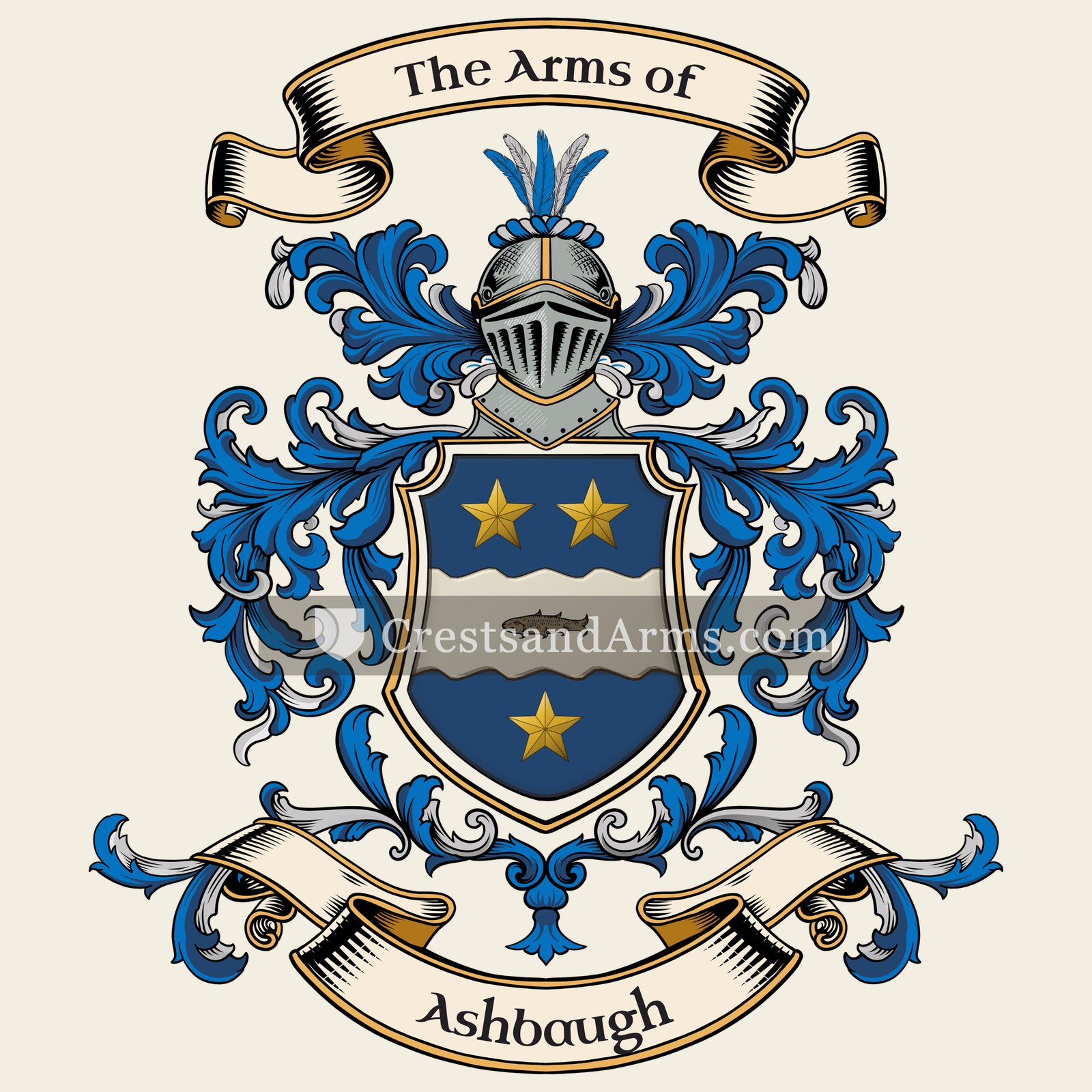 The Ashbaugh coat of arms, drawn from the recorded blazon