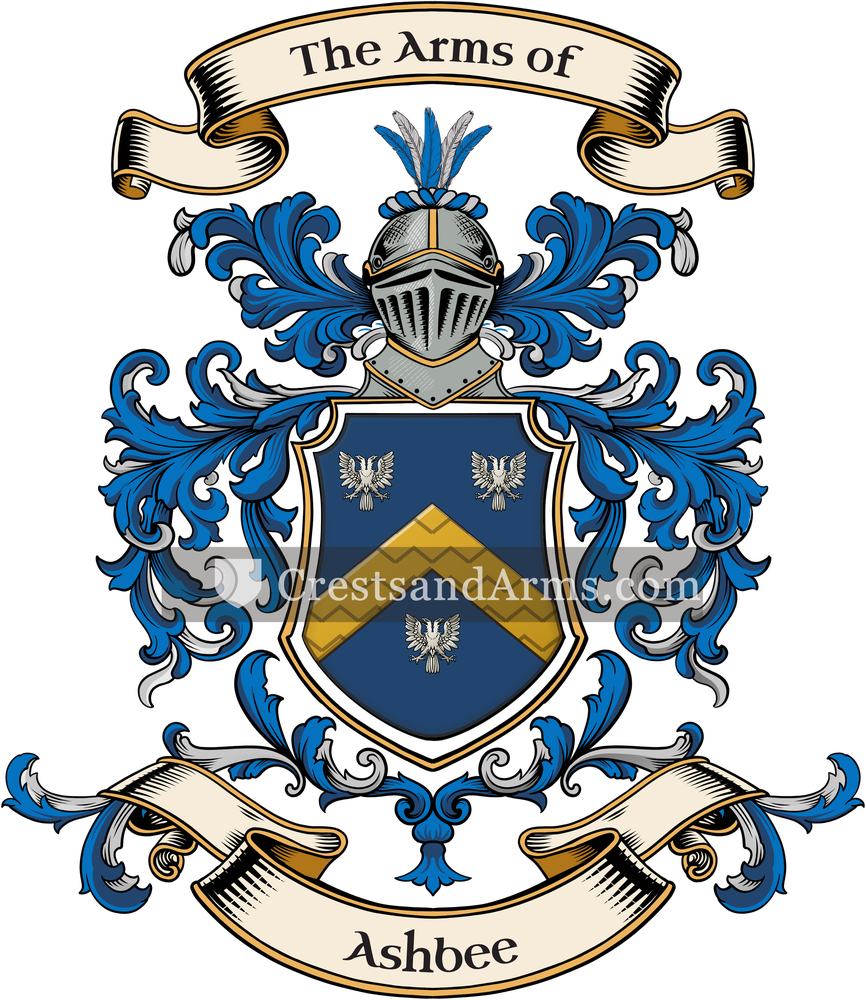 The Ashbee coat of arms, drawn from the recorded blazon