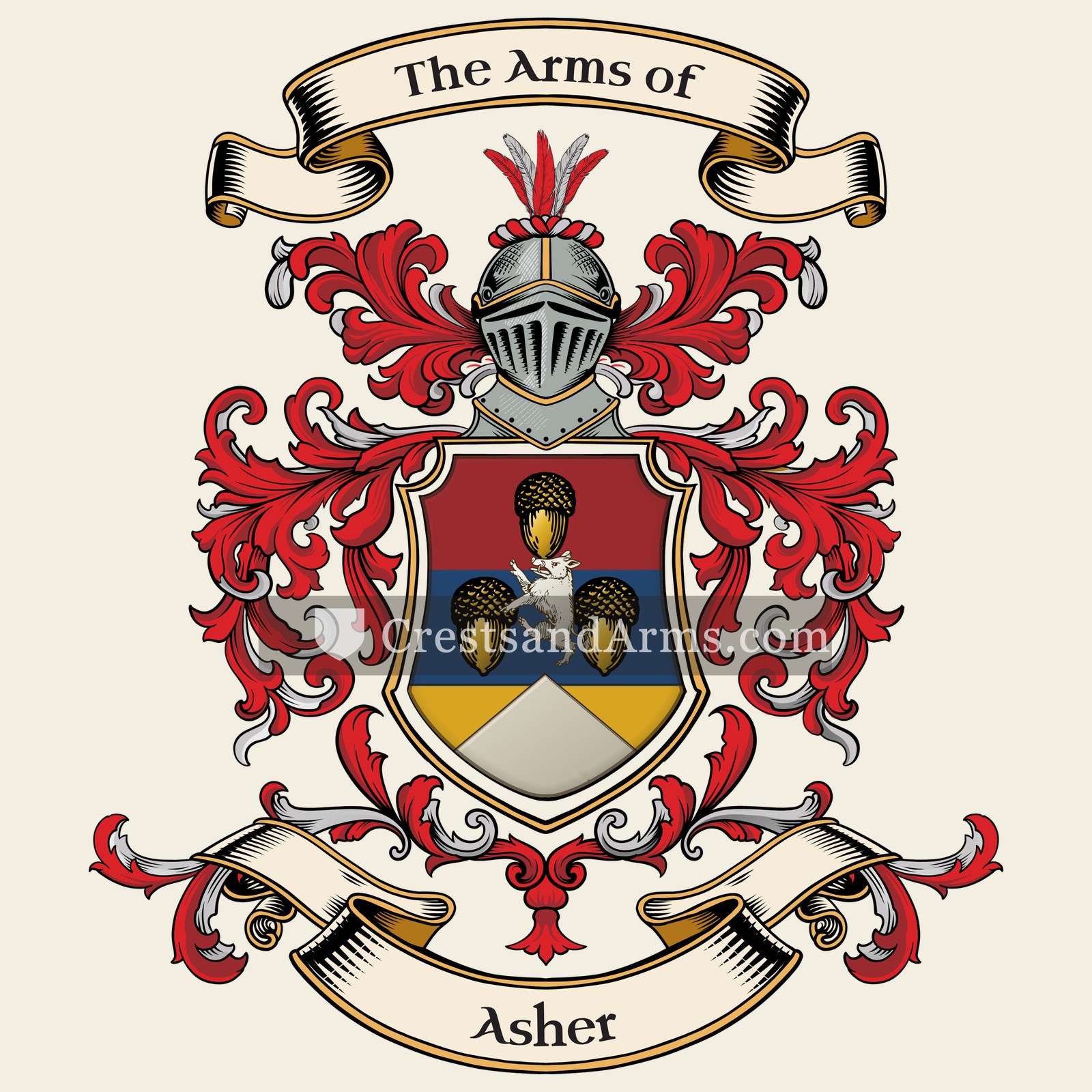 The Asher coat of arms, drawn from the recorded blazon