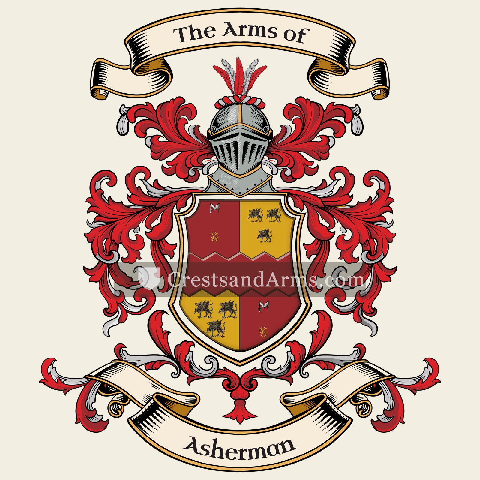 The Asherman coat of arms, drawn from the recorded blazon