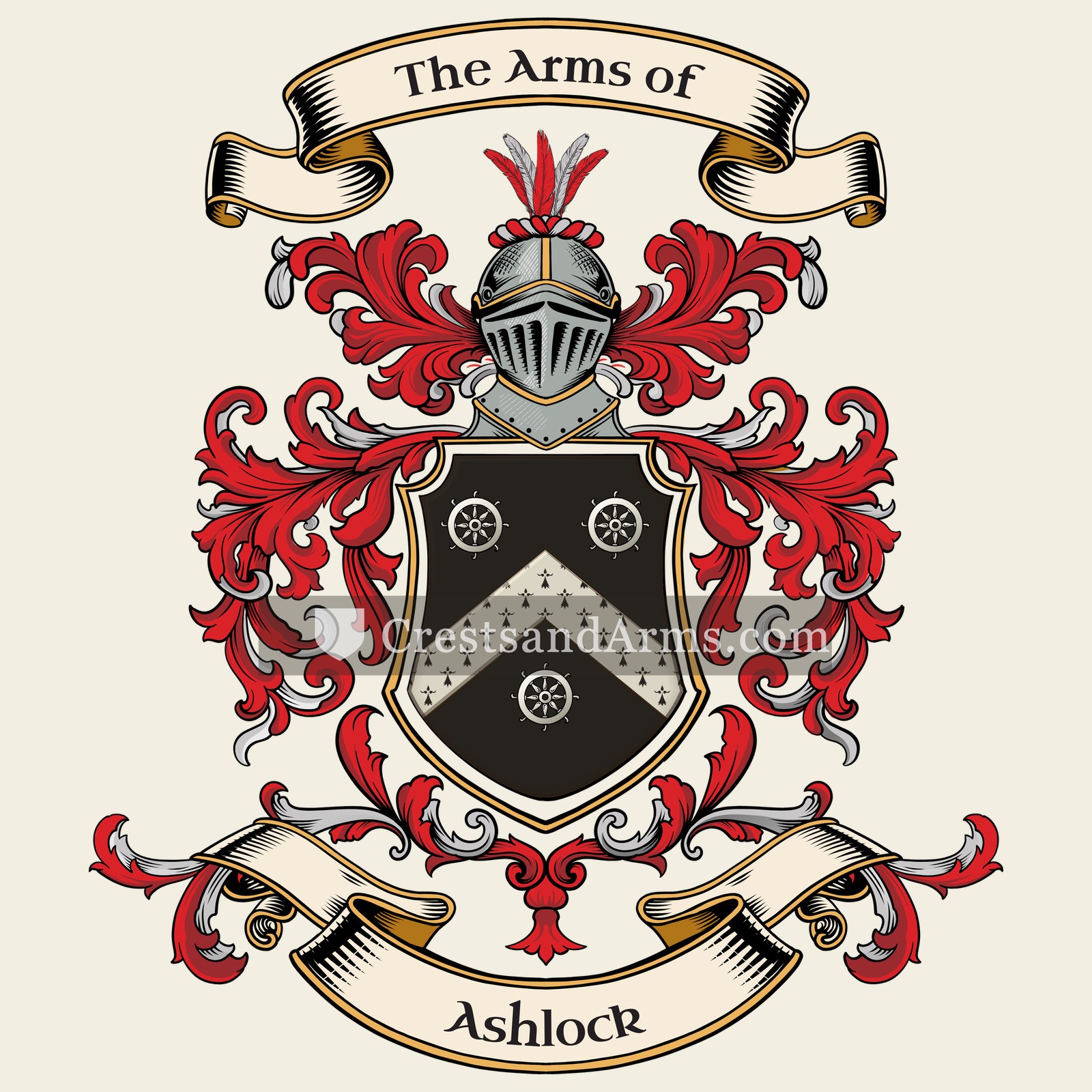 The Ashlock coat of arms, drawn from the recorded blazon