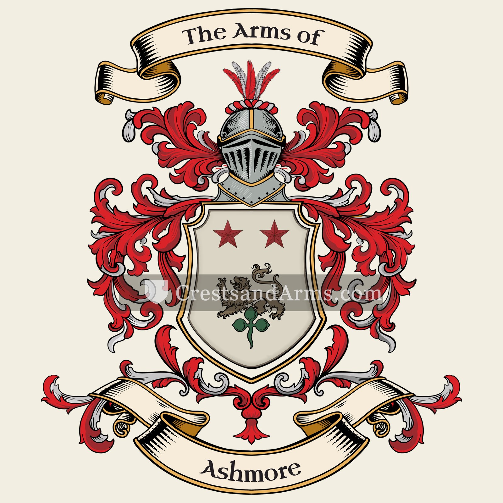 The Ashmore coat of arms, drawn from the recorded blazon