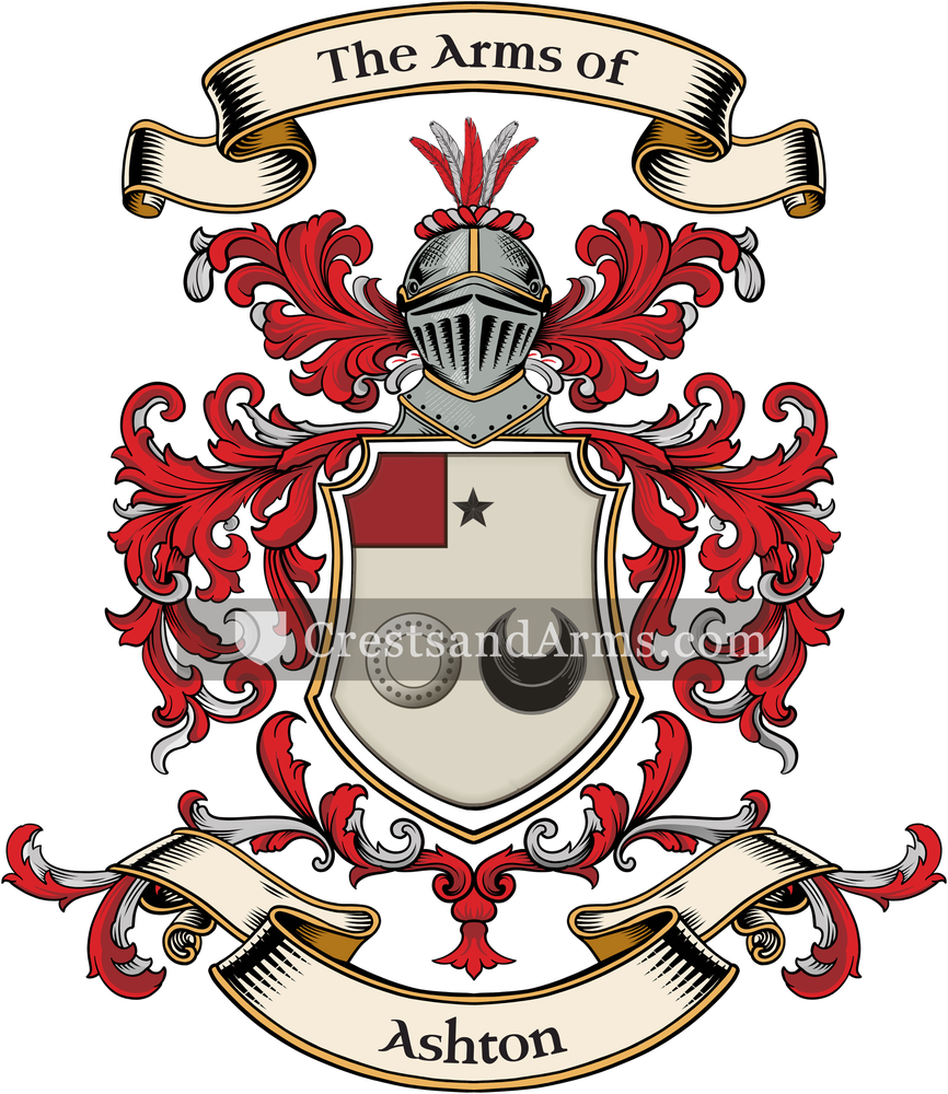 The Ashton coat of arms, drawn from the recorded blazon