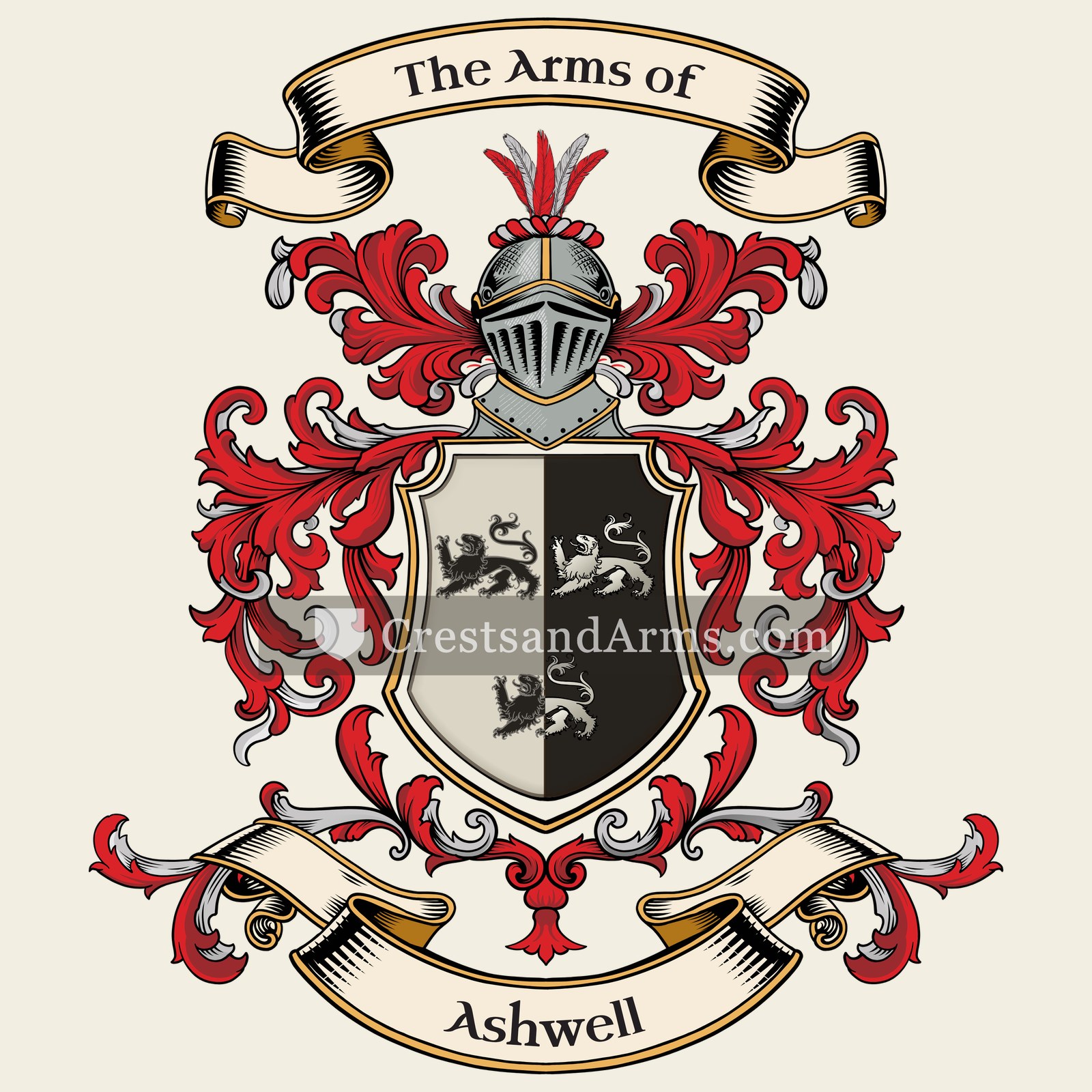 The Ashwell coat of arms, drawn from the recorded blazon