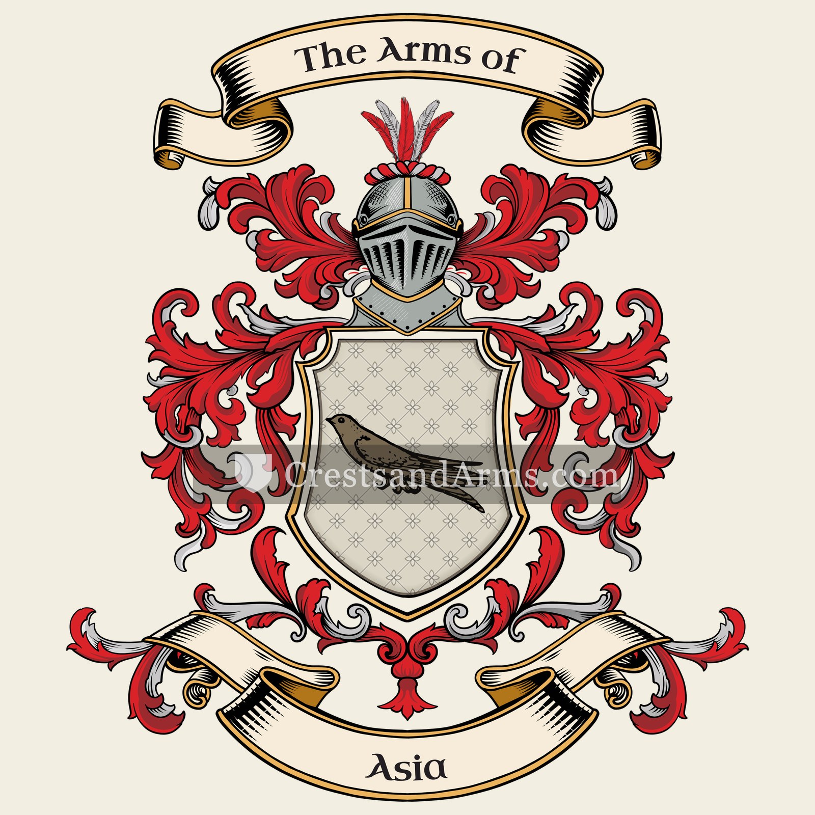 The Asia coat of arms, drawn from the recorded blazon