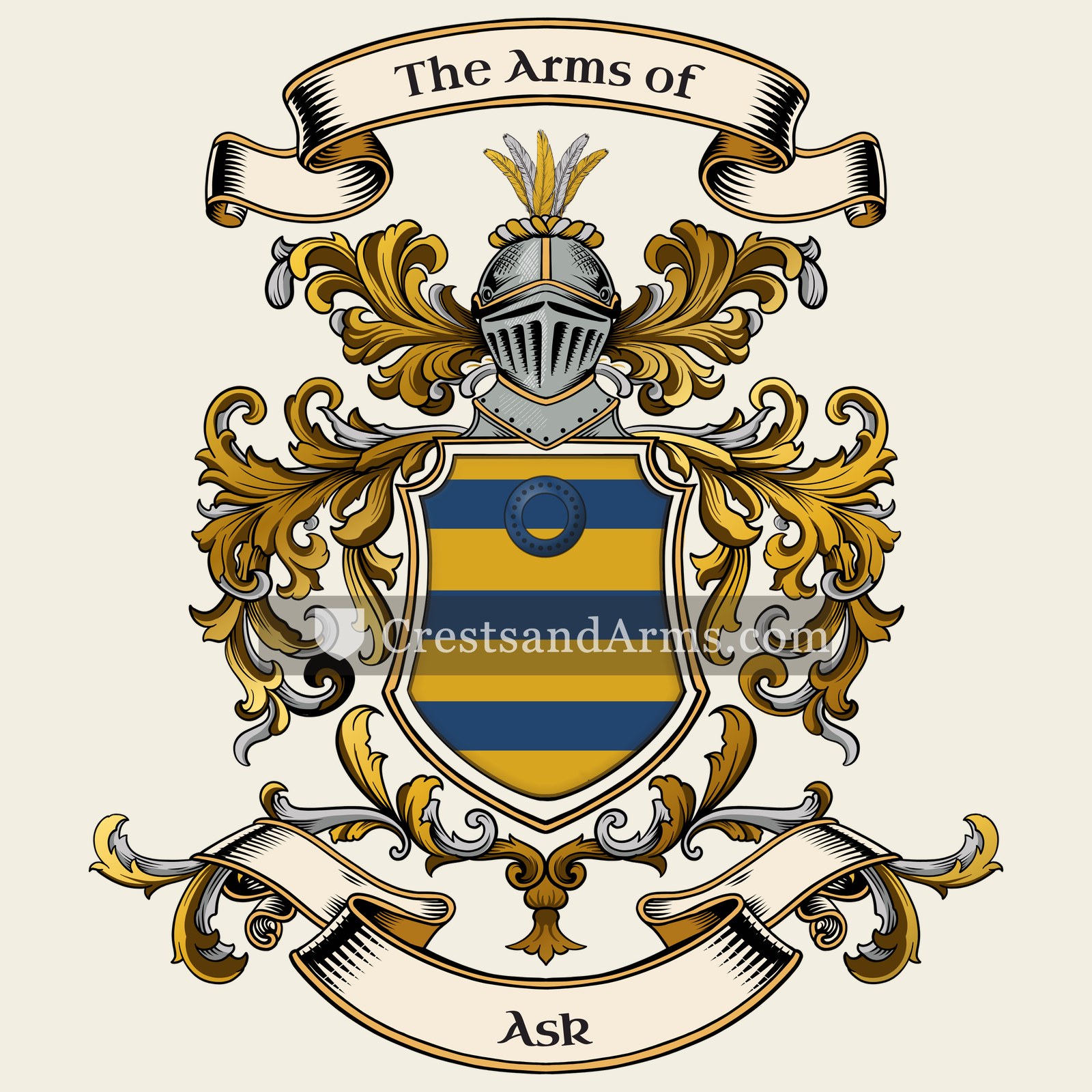 The Ask coat of arms, drawn from the recorded blazon