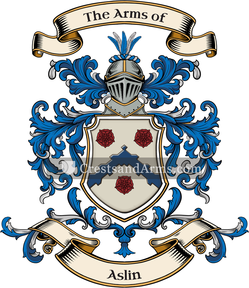 The Aslin coat of arms, drawn from the recorded blazon