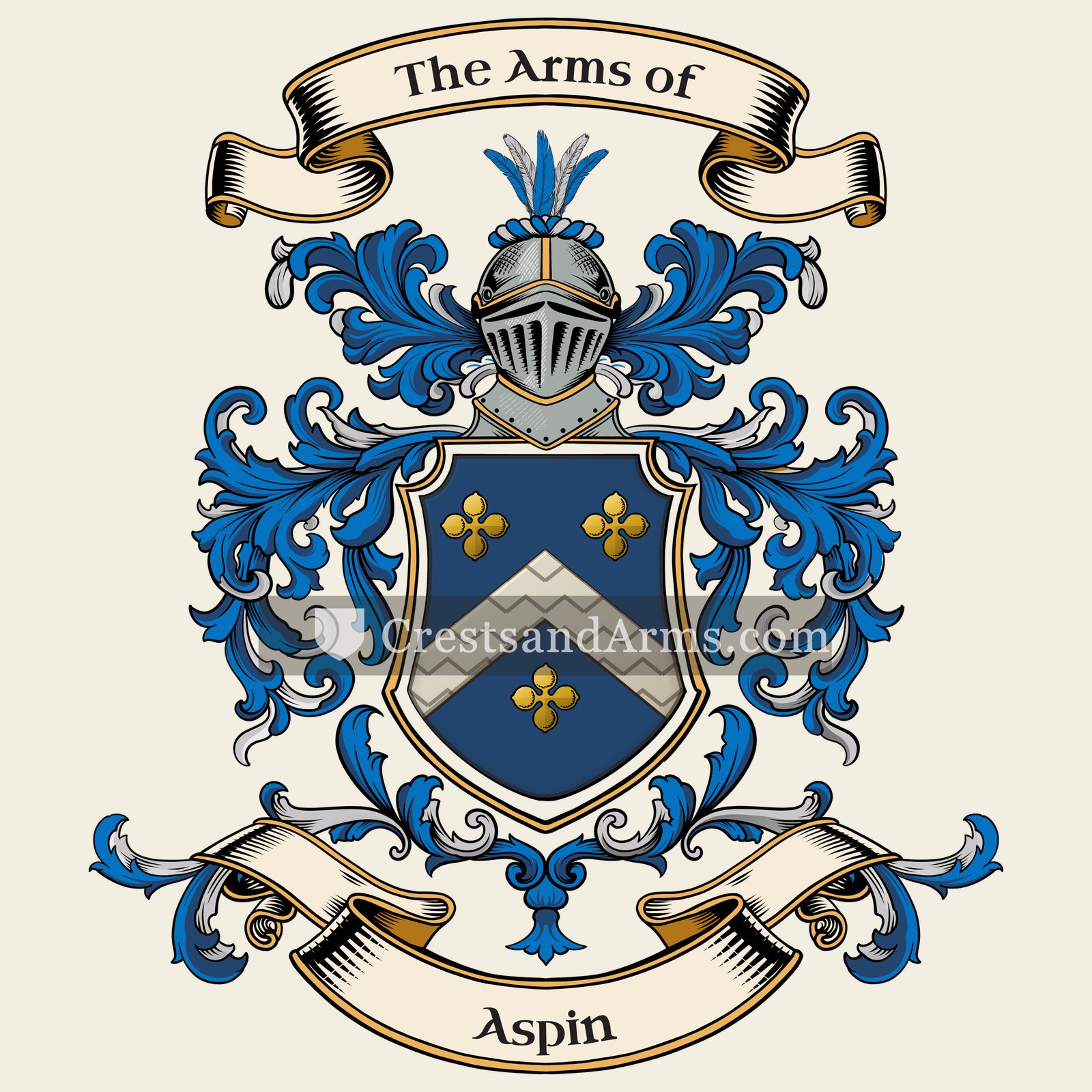 The Aspin coat of arms, drawn from the recorded blazon