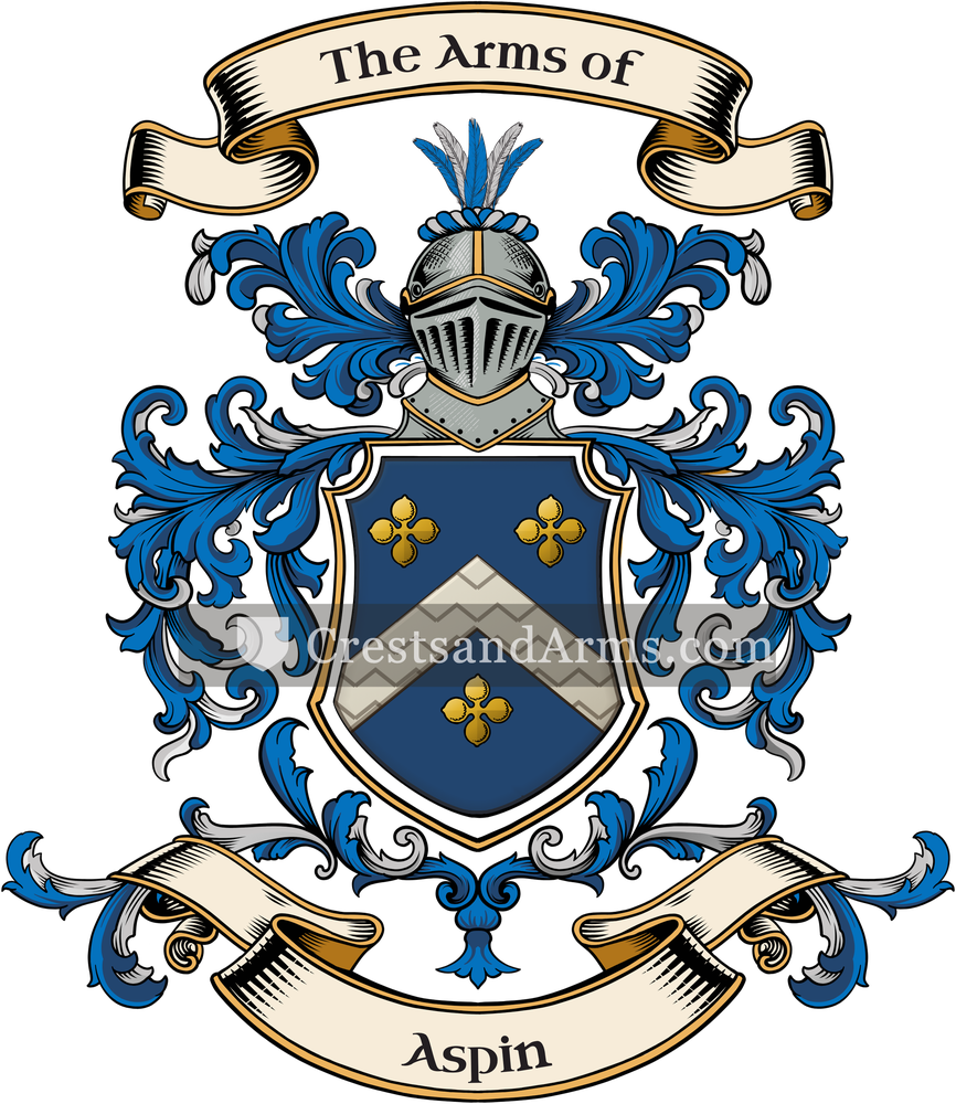 The Aspin coat of arms, drawn from the recorded blazon