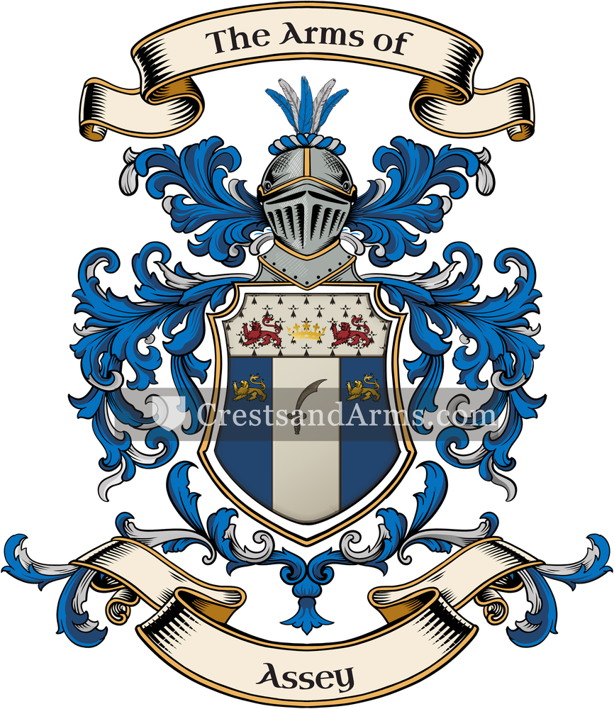 The Assey coat of arms, drawn from the recorded blazon