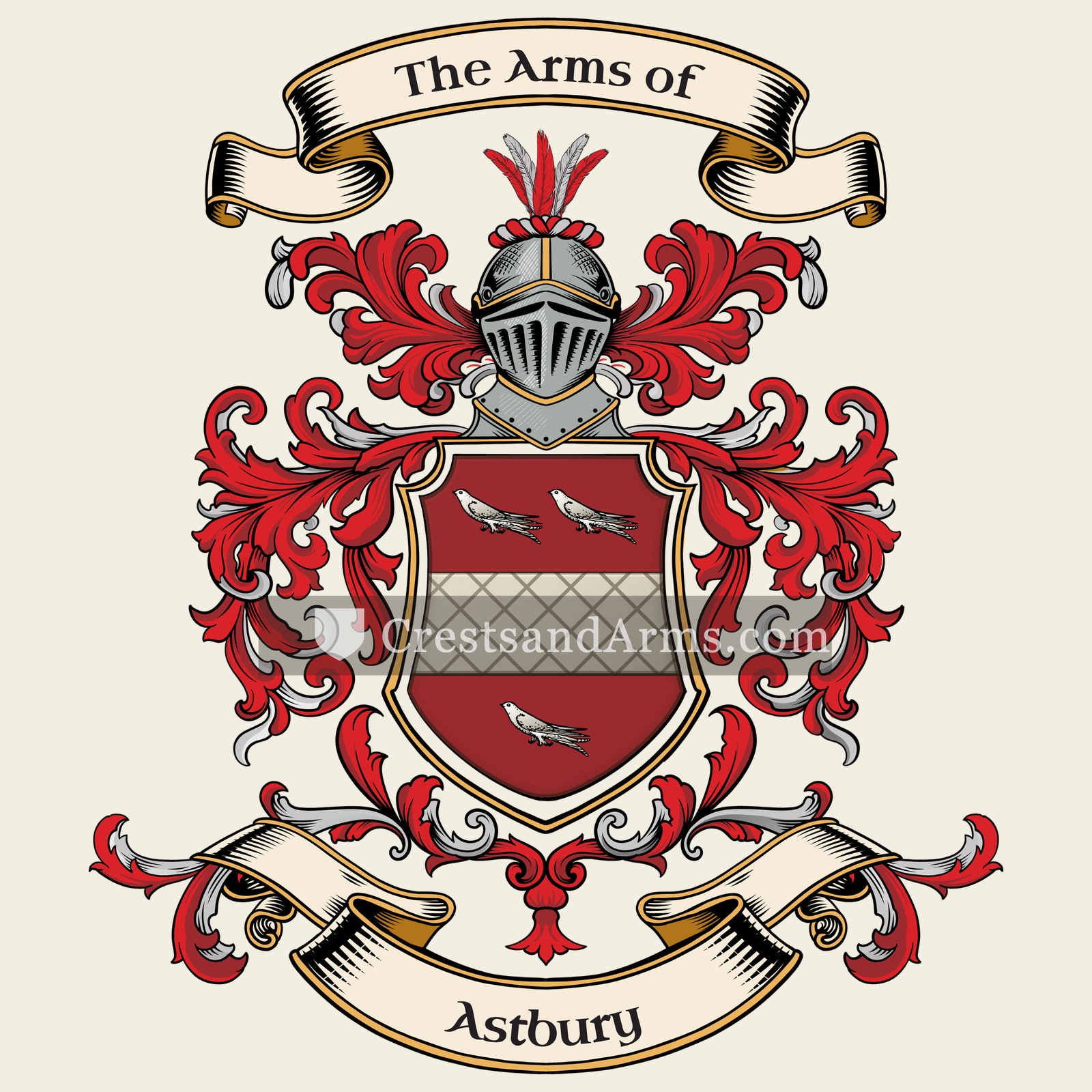 The Astbury coat of arms, drawn from the recorded blazon