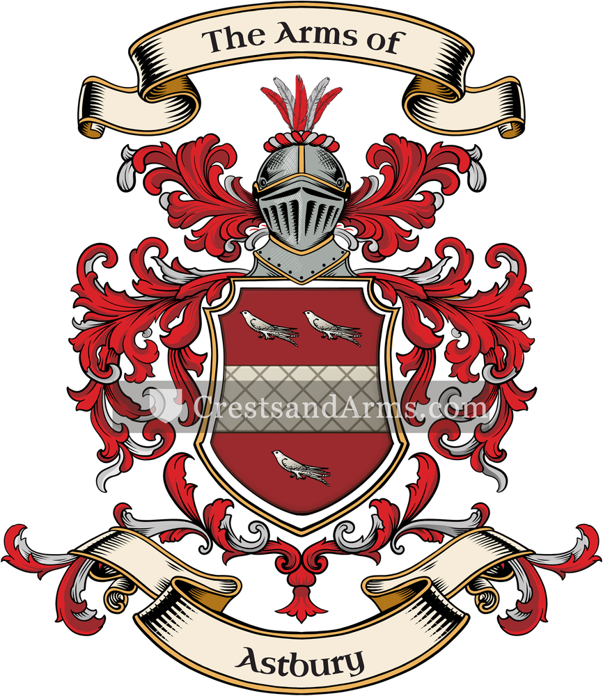 The Astbury coat of arms, drawn from the recorded blazon