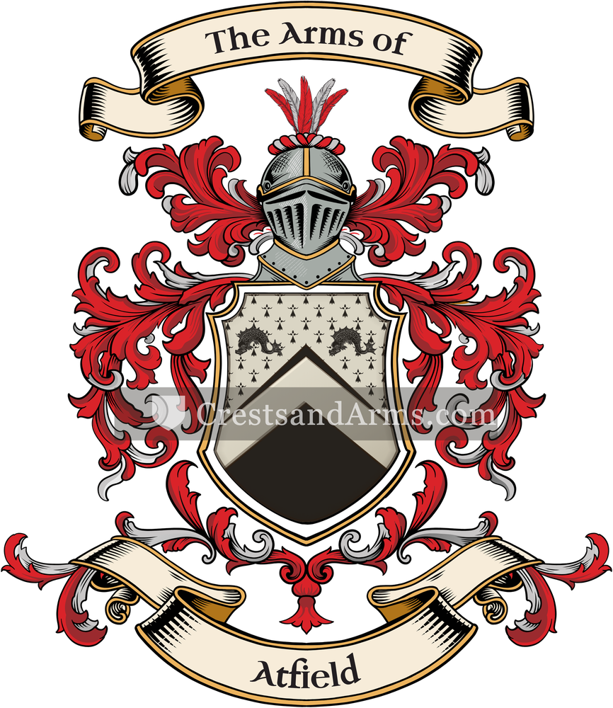 The Atfield coat of arms, drawn from the recorded blazon