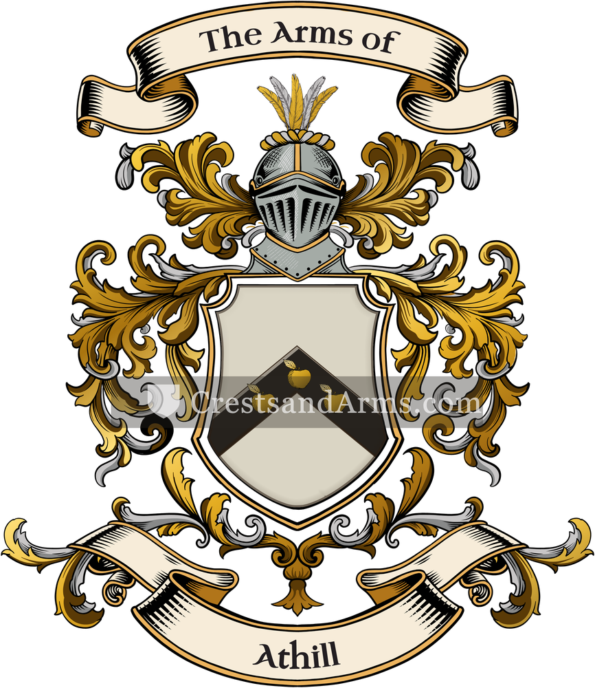 The Athill coat of arms, drawn from the recorded blazon