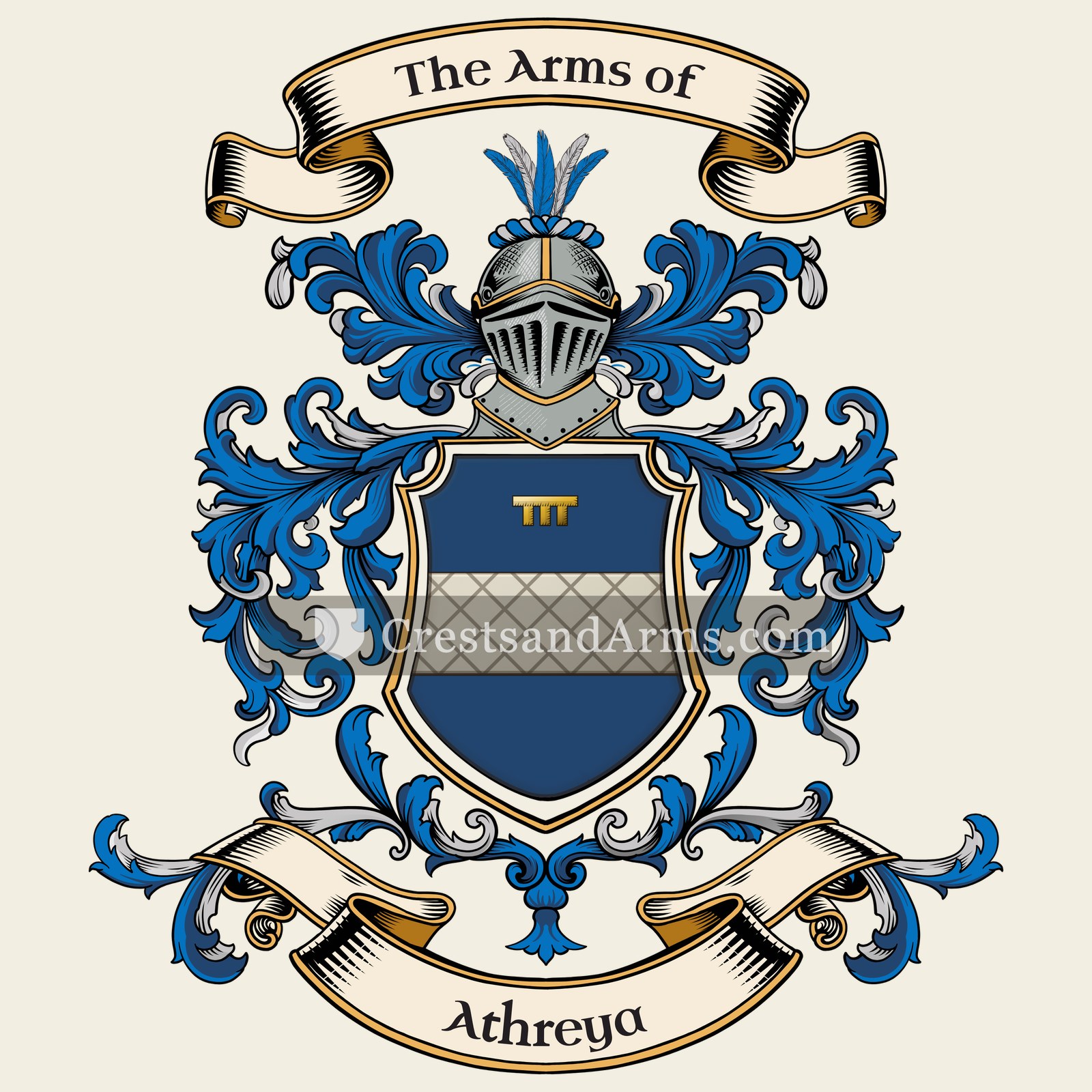 The Athreya coat of arms, drawn from the recorded blazon