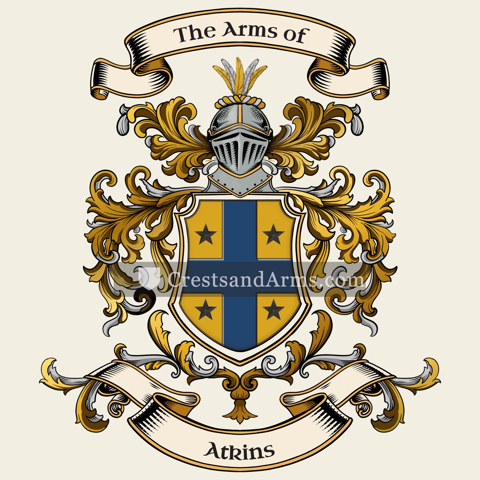 The Atkins coat of arms, drawn from the recorded blazon