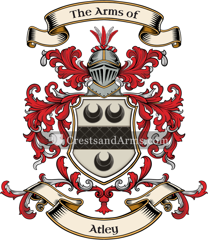 The Atley coat of arms, drawn from the recorded blazon