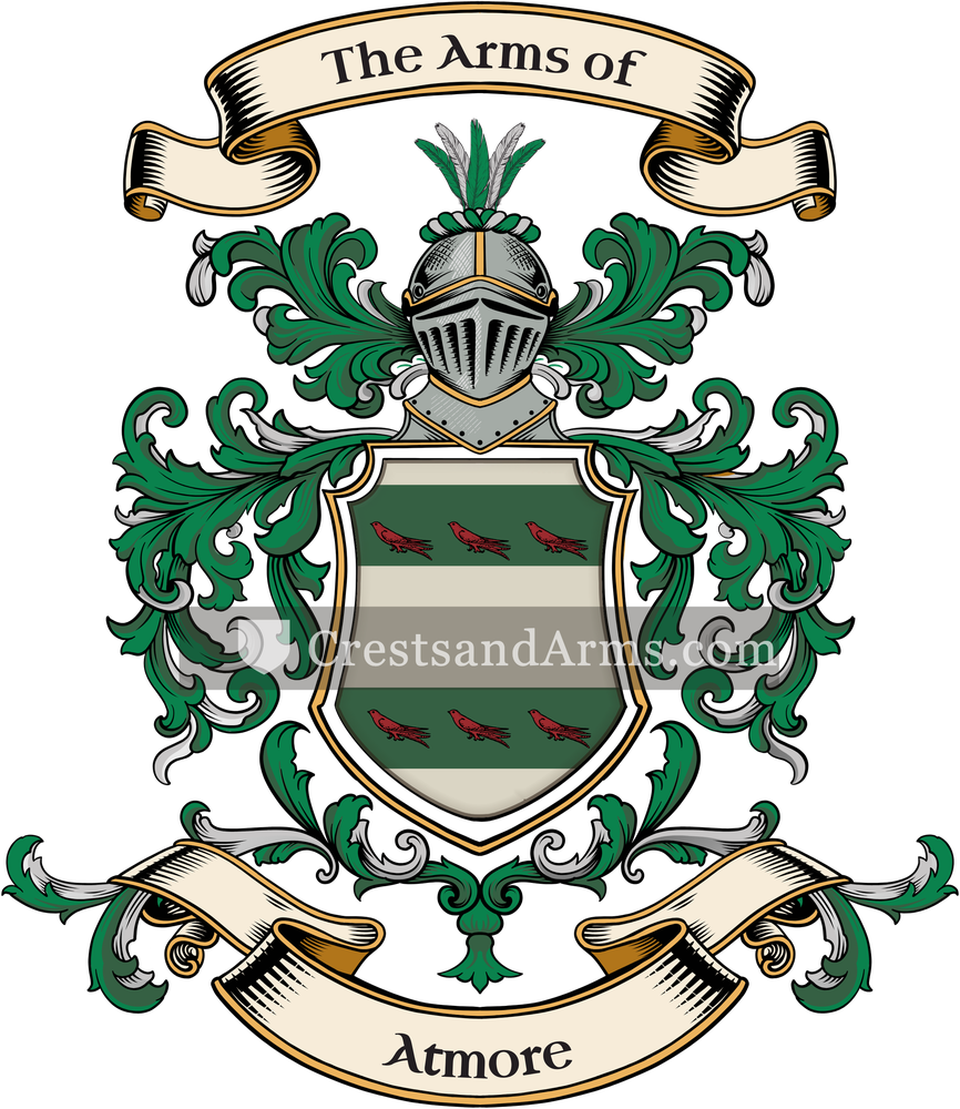 The Atmore coat of arms, drawn from the recorded blazon