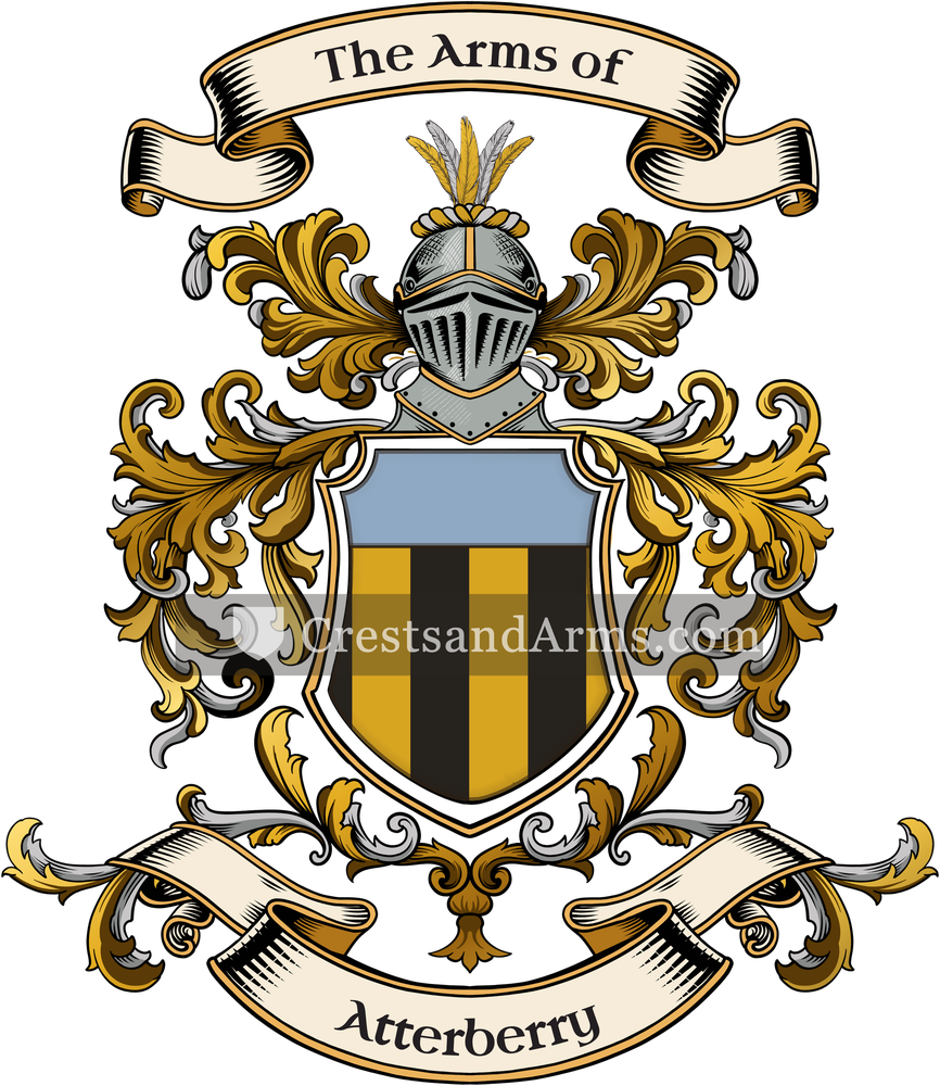 The Atterberry coat of arms, drawn from the recorded blazon