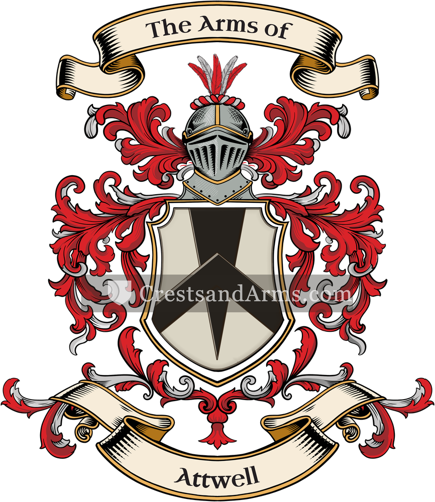 The Attwell coat of arms, drawn from the recorded blazon