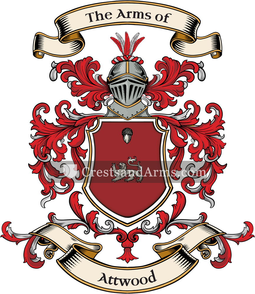 The Attwood coat of arms, drawn from the recorded blazon