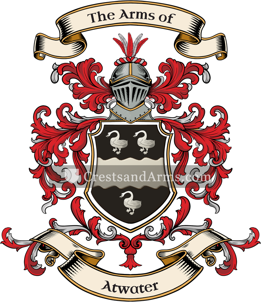 The Atwater coat of arms, drawn from the recorded blazon