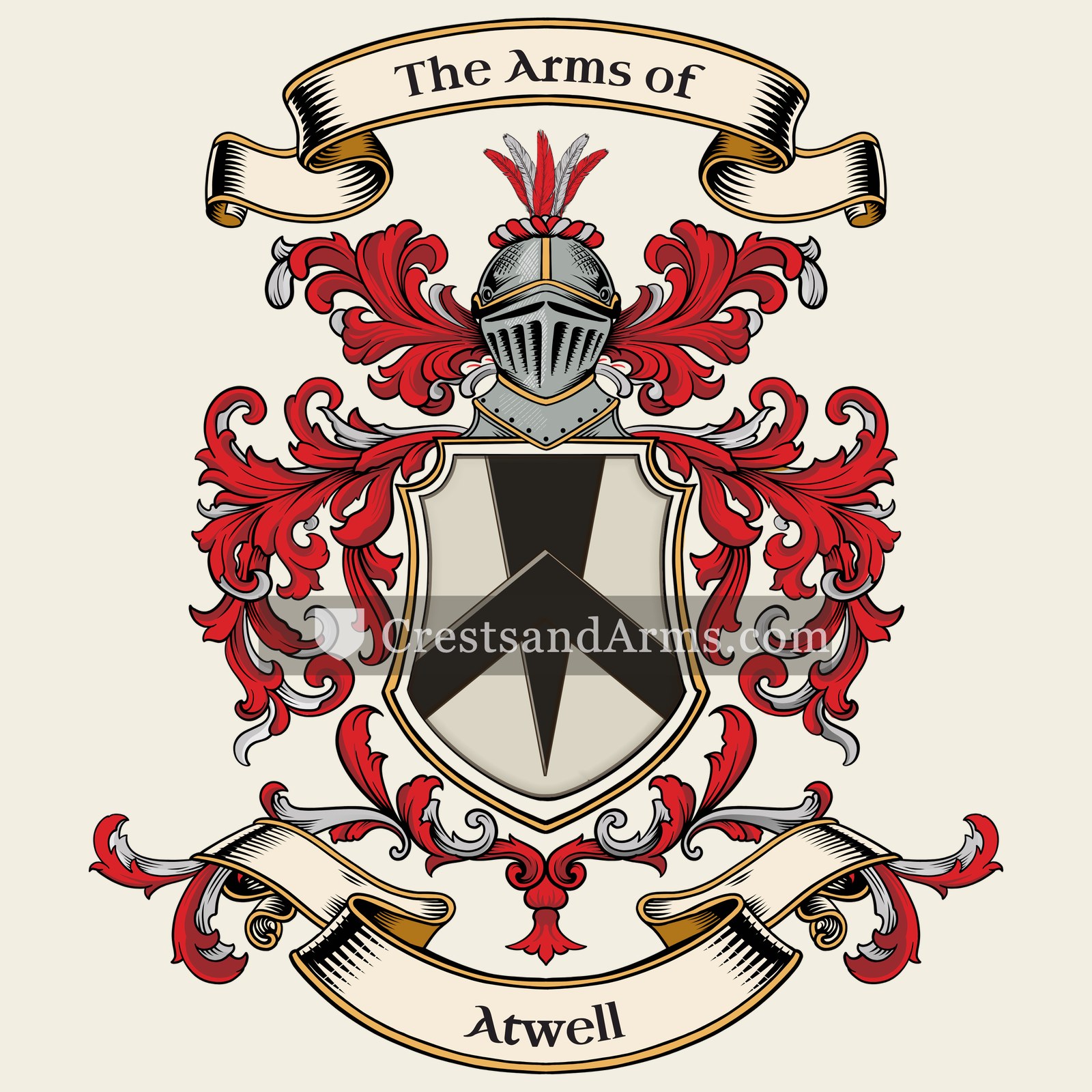 The Atwell coat of arms, drawn from the recorded blazon