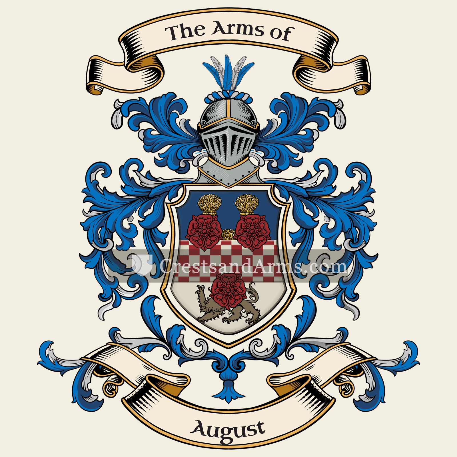 The August coat of arms, drawn from the recorded blazon