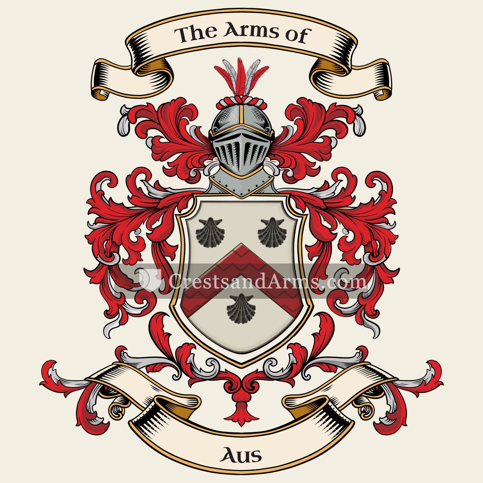 The Aus coat of arms, drawn from the recorded blazon