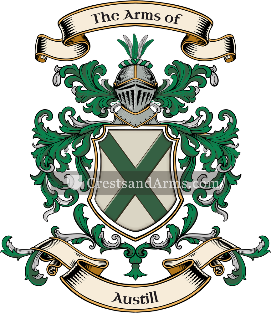 The Austill coat of arms, drawn from the recorded blazon