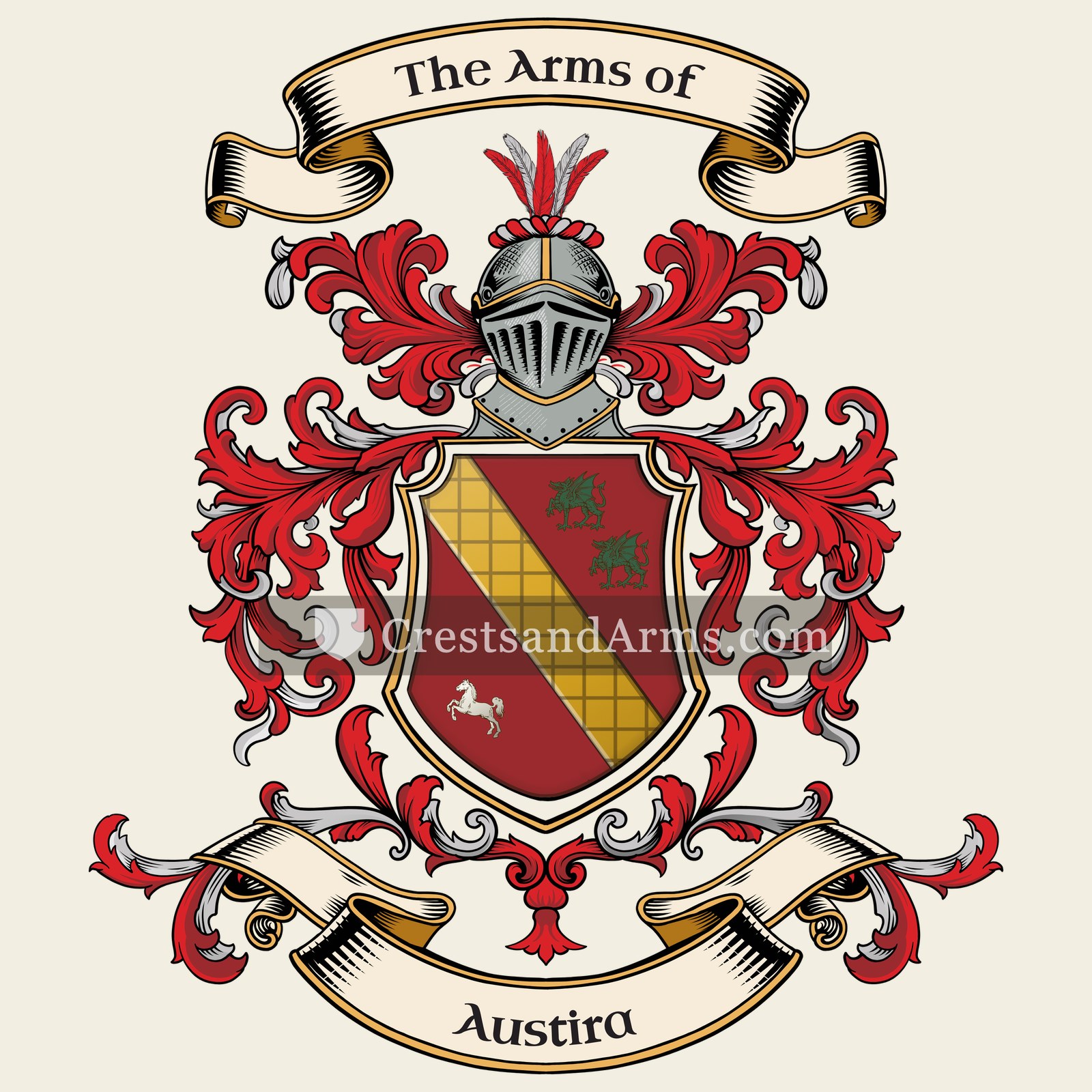 The Austira coat of arms, drawn from the recorded blazon