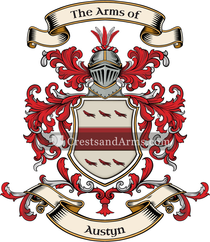 The Austyn coat of arms, drawn from the recorded blazon