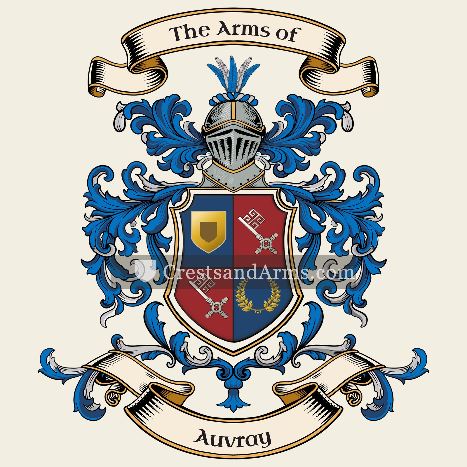 The Auvray coat of arms, drawn from the recorded blazon