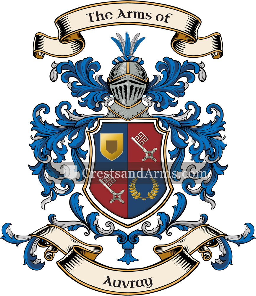 The Auvray coat of arms, drawn from the recorded blazon