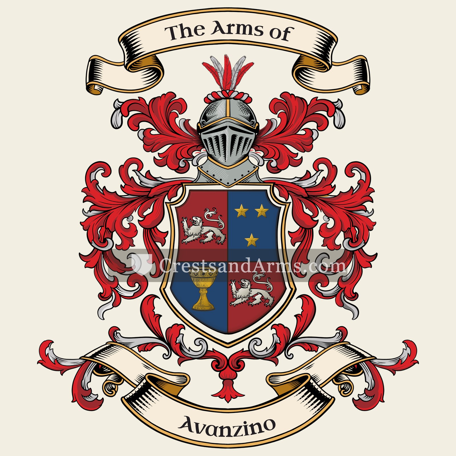 The Avanzino coat of arms, drawn from the recorded blazon