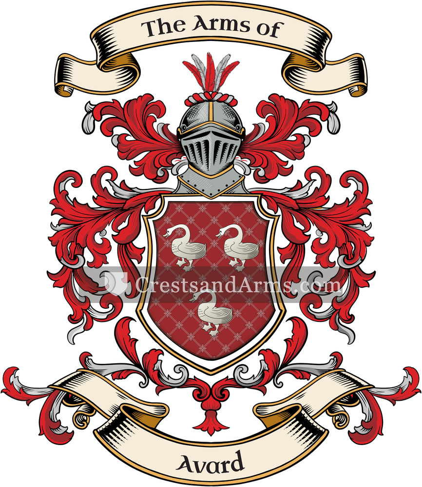 The Avard coat of arms, drawn from the recorded blazon