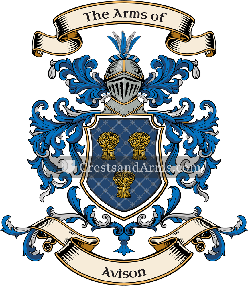 The Avison coat of arms, drawn from the recorded blazon