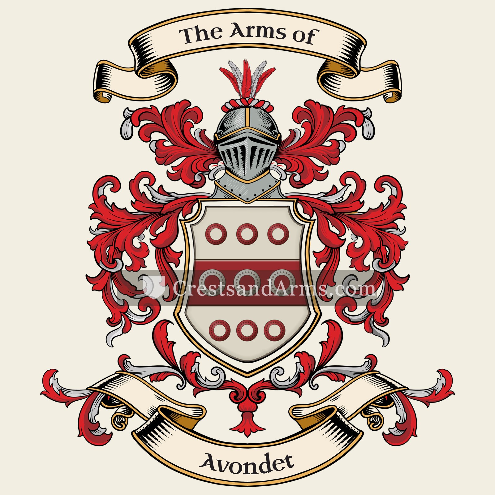 The Avondet coat of arms, drawn from the recorded blazon
