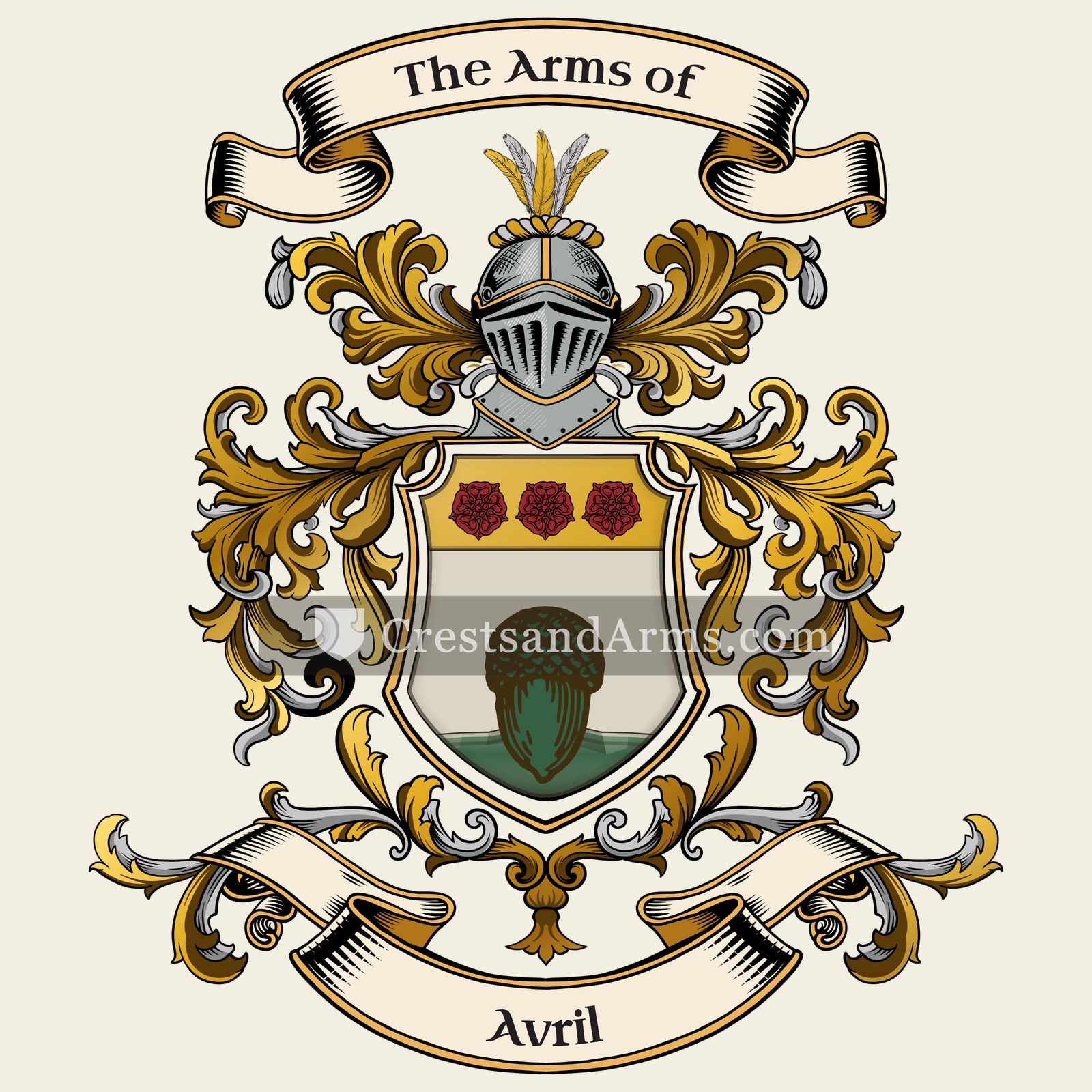 The Avril coat of arms, drawn from the recorded blazon