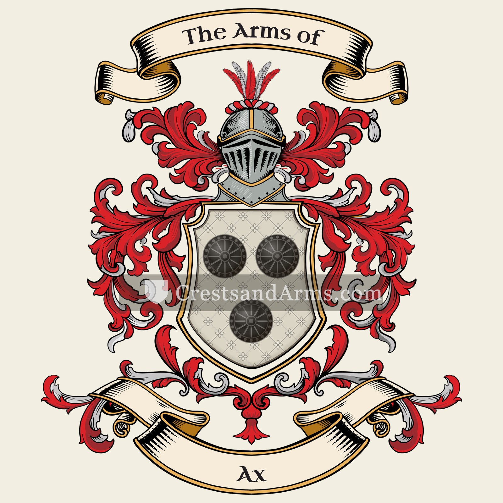 The Ax coat of arms, drawn from the recorded blazon