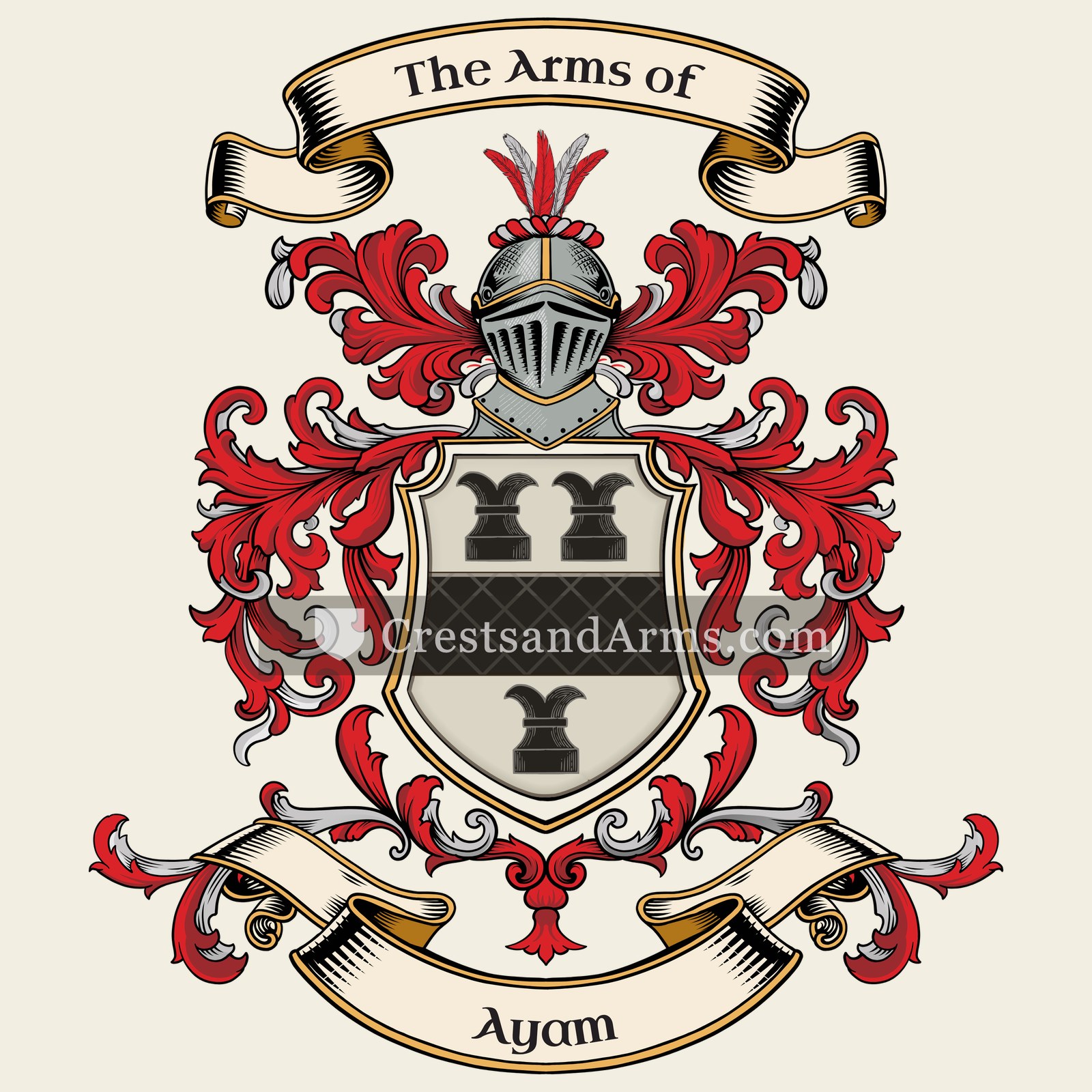 The Ayam coat of arms, drawn from the recorded blazon