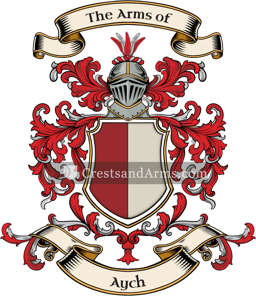 The Aych coat of arms, drawn from the recorded blazon