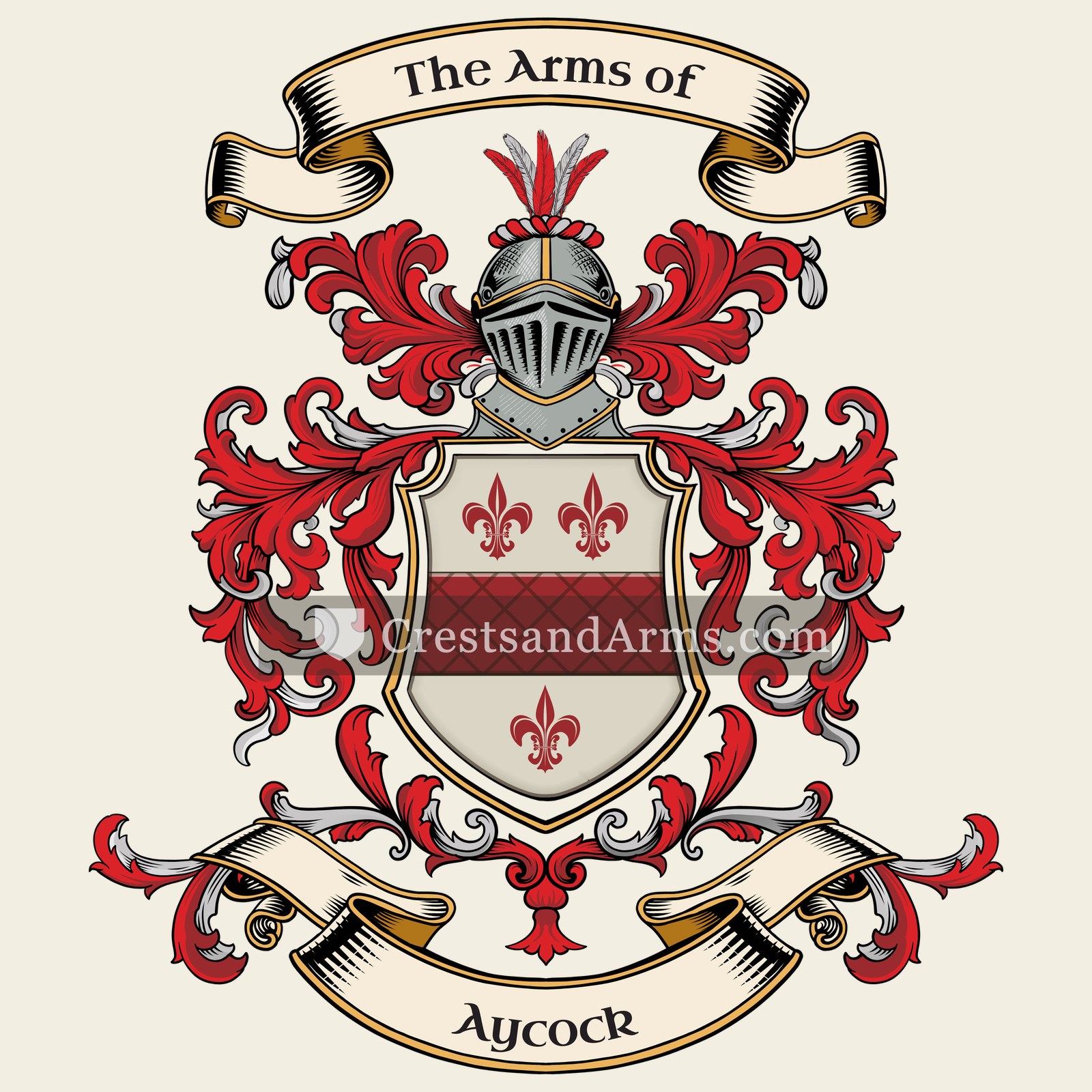 The Aycock coat of arms, drawn from the recorded blazon