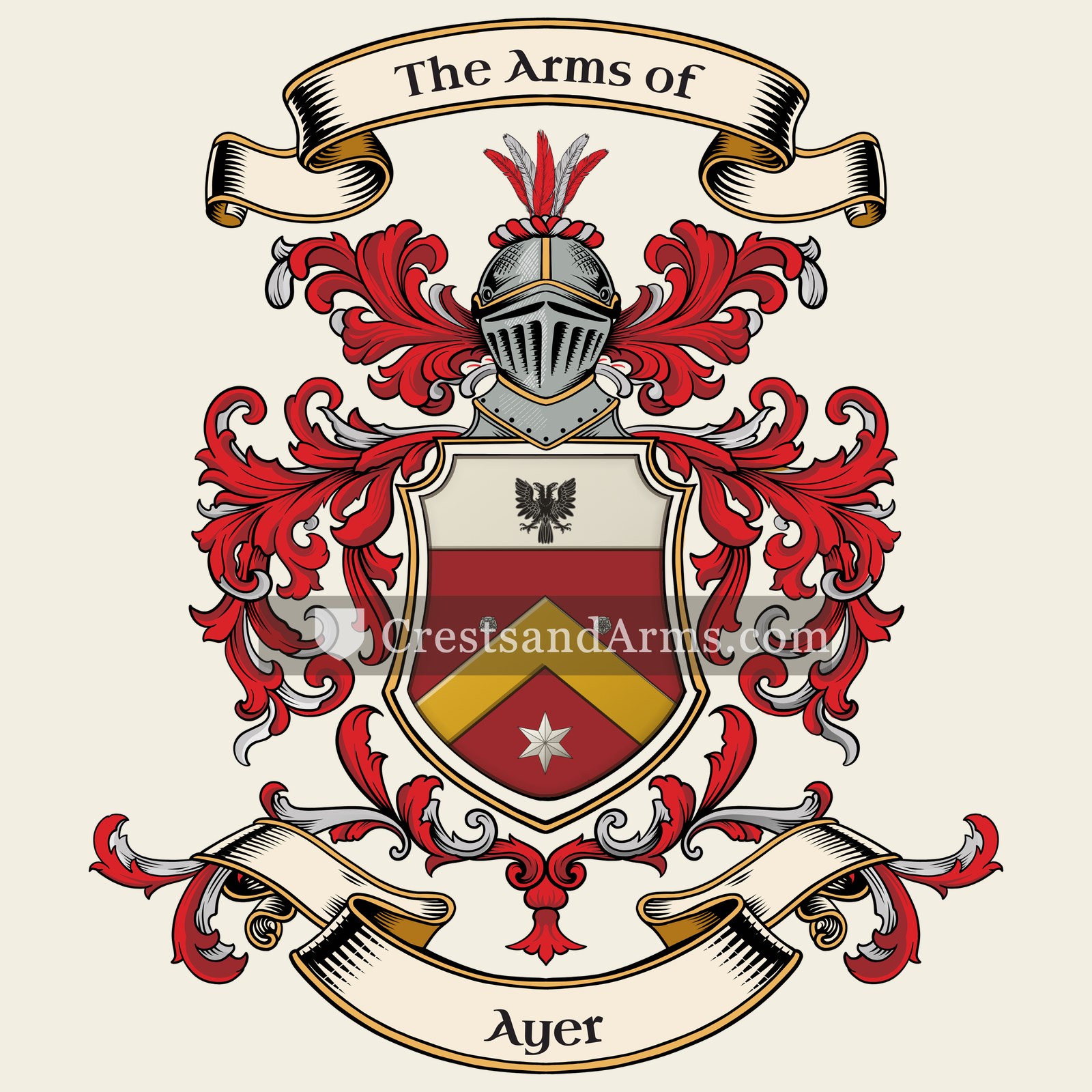 The Ayer coat of arms, drawn from the recorded blazon